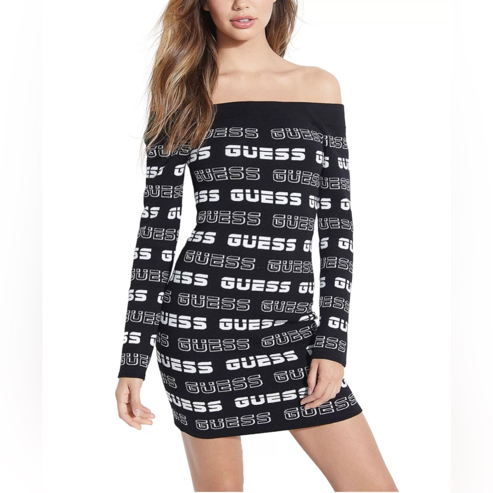 GUESS Ninetta Logo Off-The-Shoulder Dress